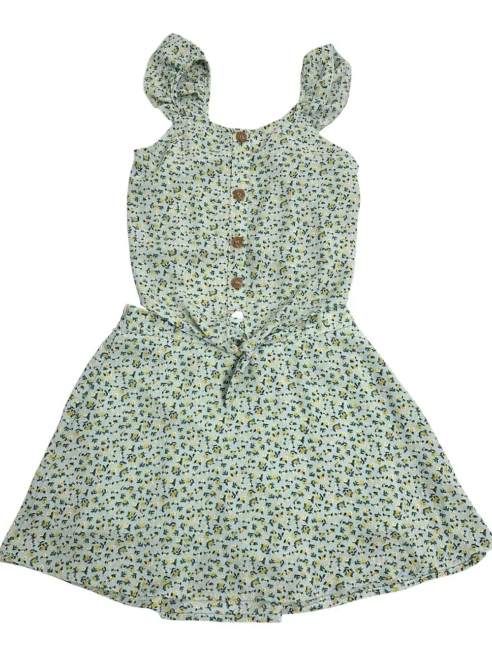Speechles Kids Girls Skirt Outfit Set Green Floral Size 12 Sleeveless Pre-owned